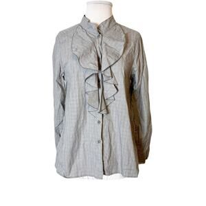 A Shirt Thing Chloe houndstooth plaid ruffle front poplin top gray black sz M